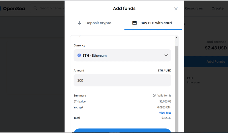 Buying ETH With Card AT Opensea
