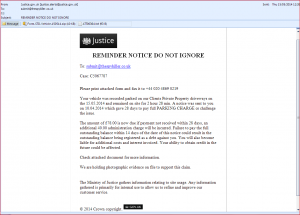 Fake justice.co.uk REMINDER NOTICE DO NOT IGNORE