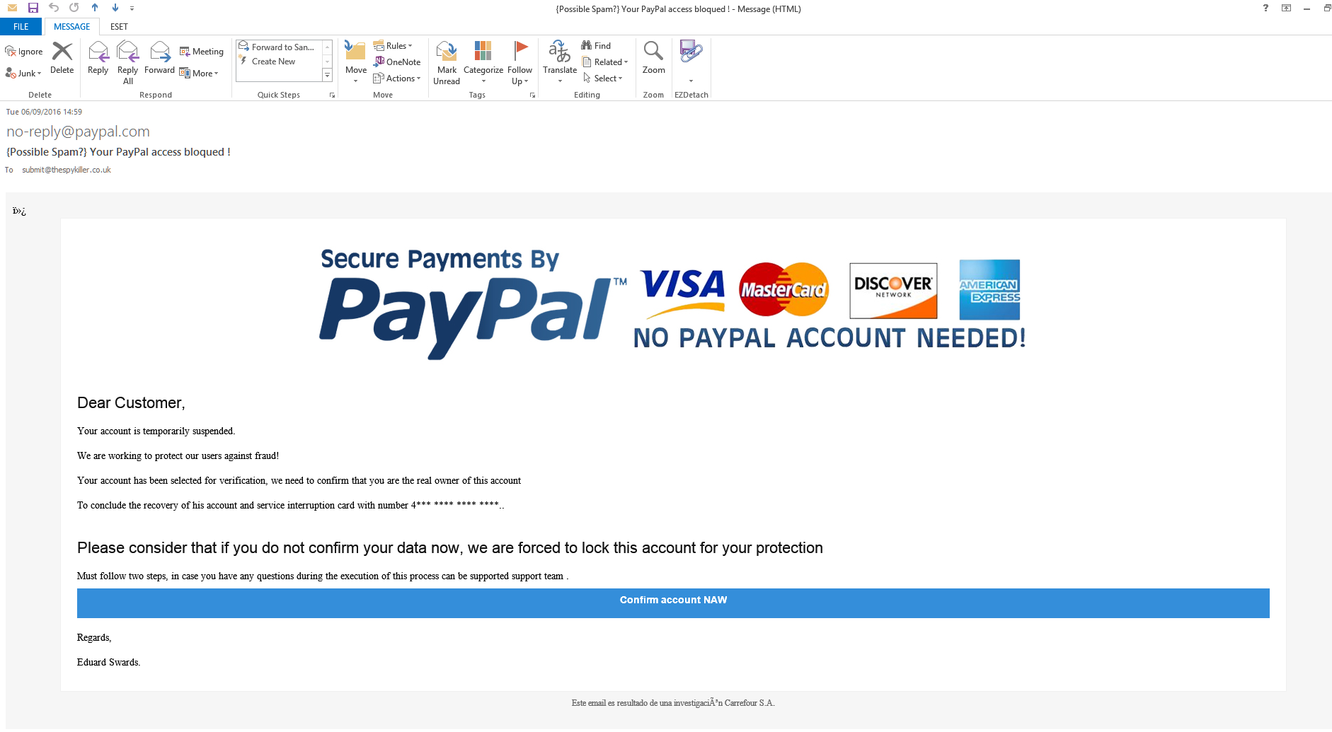 Your PayPal access bloqued