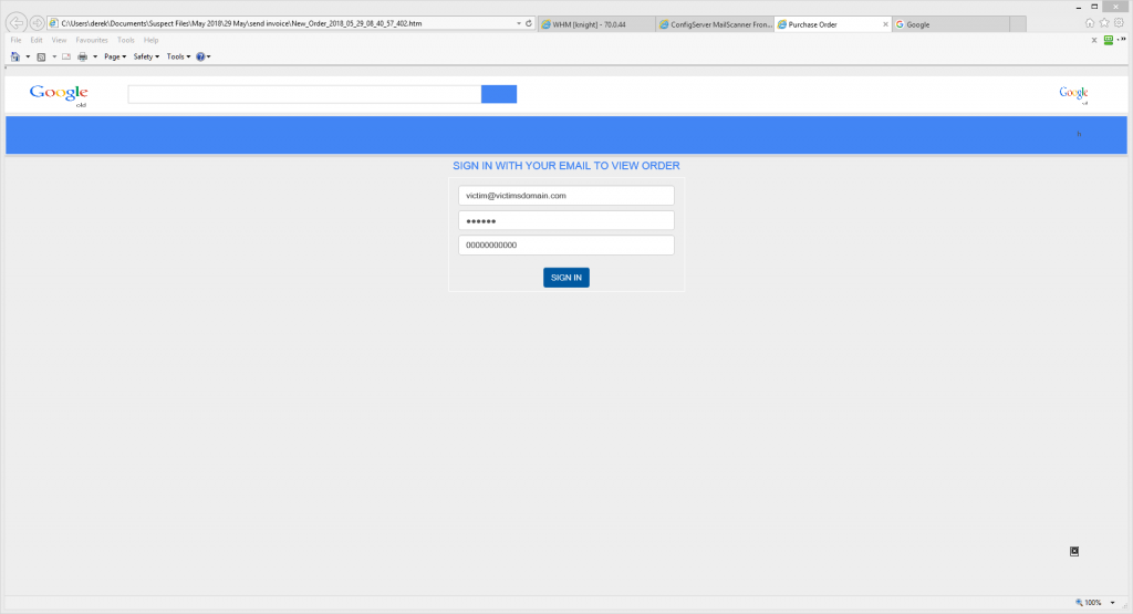 Fake Google Gmail page