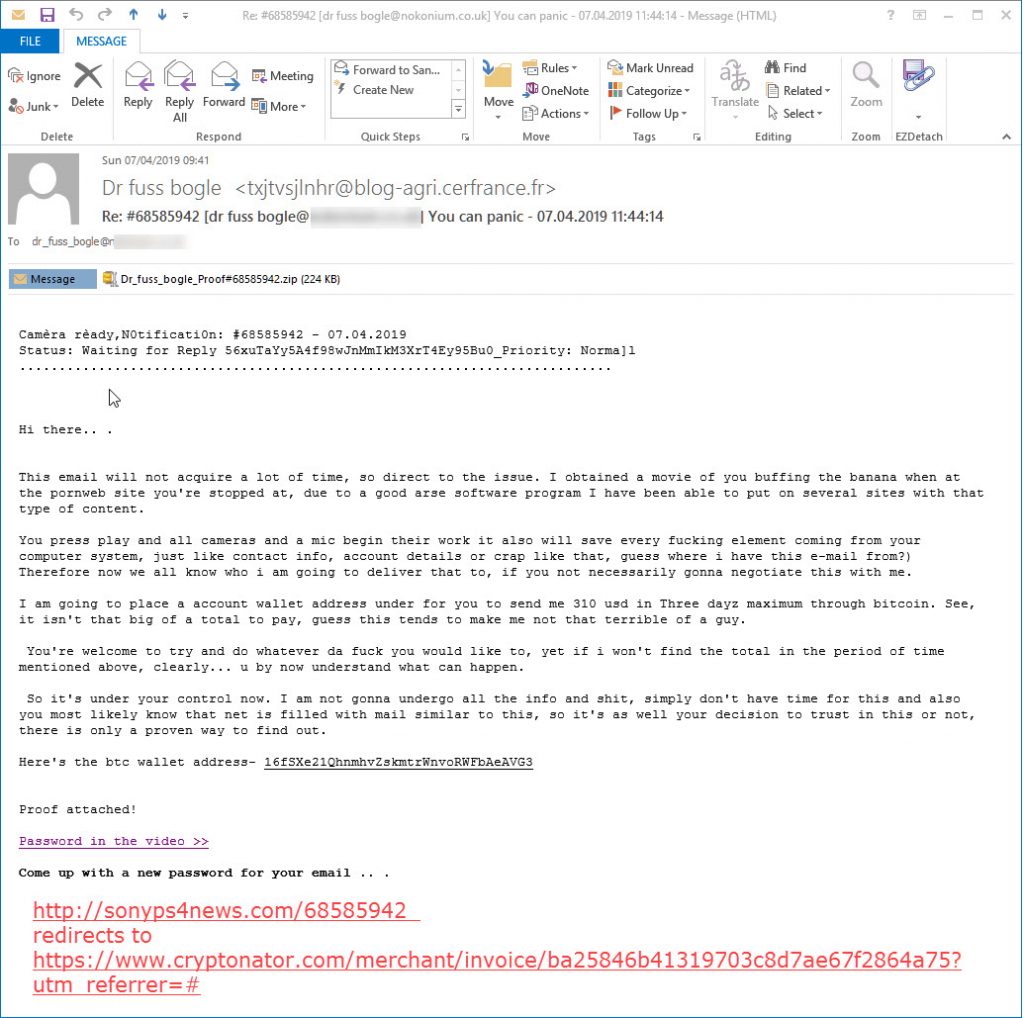 Sextortion, blackmail scam spam email