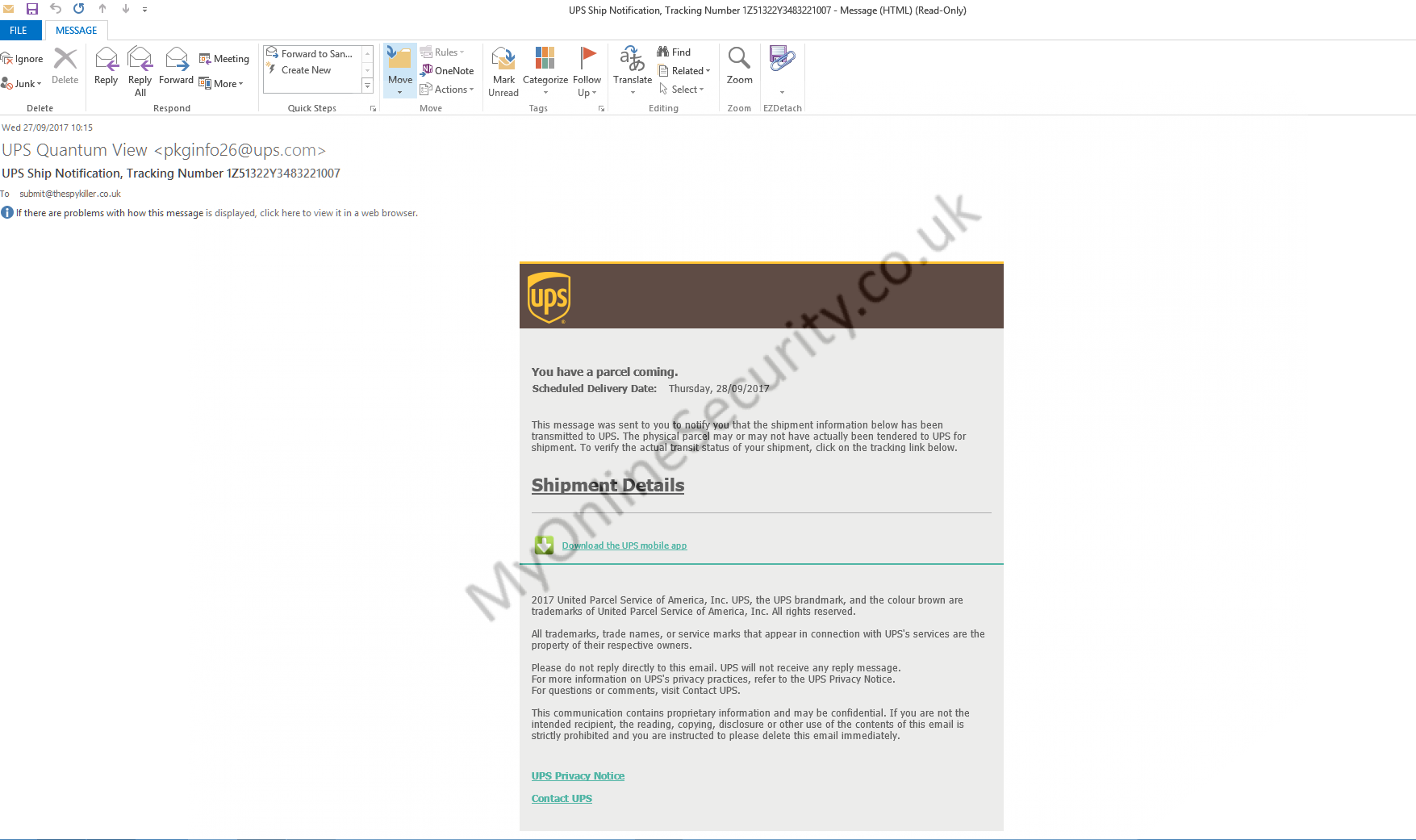 UPS Ship Notification Tracking Number