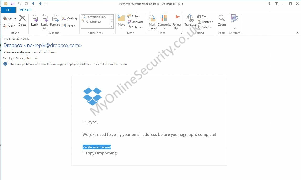 Fake Dropbox Please verify your email address
